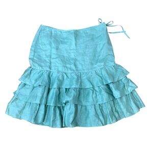 INC International Concepts‎ Linen Ruffle Skirt Tiered Tie Waist Turquoise 14